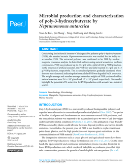 Microbial Production and Characterization of Poly-3-Hydroxybutyrate by Neptunomonas Antarctica