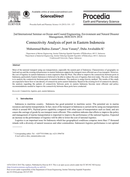 Connectivity Analysis of Port in Eastern Indonesia