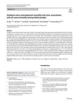 Oxidative Stress and Epigenetic Mortality Risk Score: Associations with All‑Cause Mortality Among Elderly People