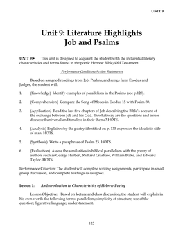 Unit 9: Literature Highlights Job and Psalms