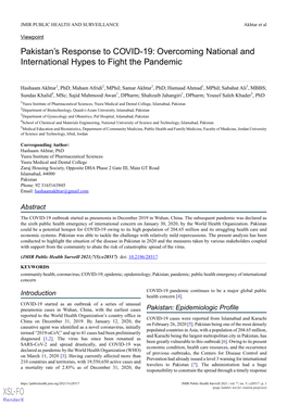 Pakistan's Response to COVID-19: Overcoming National and International Hypes to Fight the Pandemic