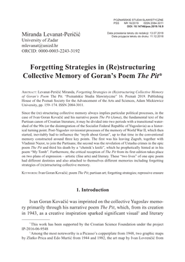 Forgetting Strategies in (Re)Structuring Collective Memory of Goranʼs Poem the Pit*