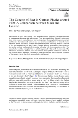 The Concept of Fact in German Physics Around 1900: a Comparison Between Mach and Einstein