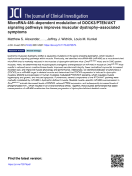 Microrna-486–Dependent Modulation of DOCK3/PTEN/AKT Signaling Pathways Improves Muscular Dystrophy–Associated Symptoms