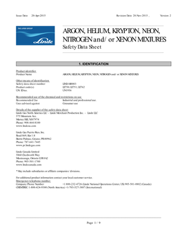 ARGON, HELIUM, KRYPTON, NEON, NITROGEN And/Or XENON MIXTURES Safety Data Sheet ______