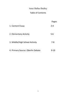 Anne Dallas Dudley Table of Contents