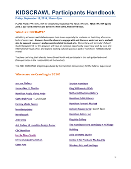 KIDSCRAWL Participants Handbook Friday, September 12, 2014, 11Am – 2Pm