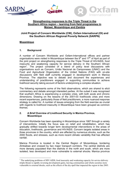 Strengthening Responses to the Triple Threat in the Southern Africa Region – Learning from Field Programmes in Malawi, Mozambique and Zambia