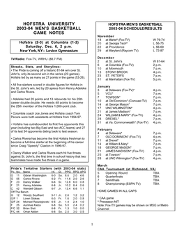 Hofstra University 2003-04 Men's Basketball Game Notes