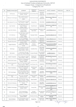 JADA VPUR UNIVERSITY List of Enlisted Vendors at Jadavpur University, 2017-19 Category Name :: Computers & Peripherals Category No.: A-4