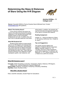 Determining the Sizes & Distances of Stars Using the H-R Diagram