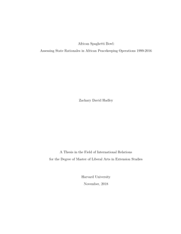 Assessing State Rationales in African Peacekeeping Operations 1999-2016