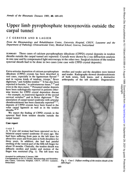 Upper Limb Pyrophosphate Tenosynovitis Outside the Carpal Tunnel