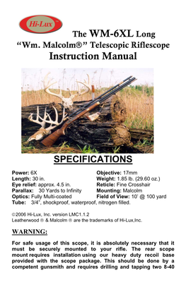 Wm. Malcolm” Telescopic Riflescope Instruction Manual