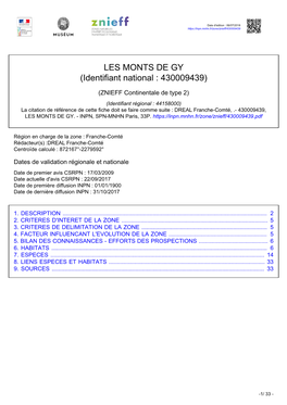 LES MONTS DE GY (Identifiant National : 430009439)