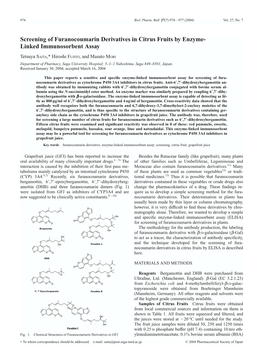 Screening of Furanocoumarin Derivatives in Citrus Fruits by Enzyme- Linked Immunosorbent Assay