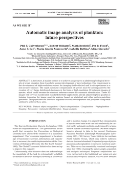 Automatic Image Analysis of Plankton: Future Perspectives