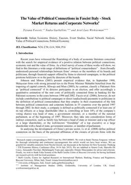 The Value of Political Connections in Fascist Italy - Stock Market Returns and Corporate Networks∗