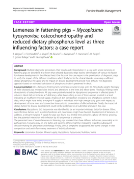 Lameness in Fattening Pigs – Mycoplasma Hyosynoviae, Osteochondropathy and Reduced Dietary Phosphorus Level As Three Influencing Factors: a Case Report B