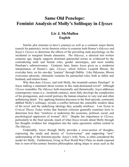 Feminist Analysis of Molly's Soliloquy in Ulysses