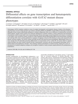 GATA2 Mutant Disease Phenotypes