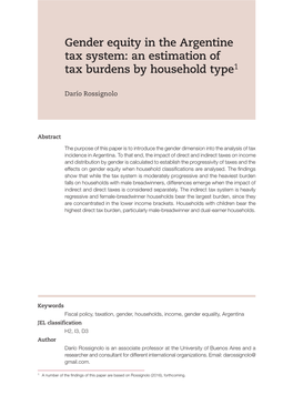 Gender Equity in the Argentine Tax System: an Estimation of Tax Burdens by Household Type1