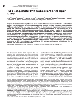 RNF4 Is Required for DNA Double-Strand Break Repair in Vivo