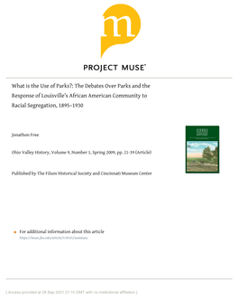 What Is the Use of Parks?: the Debates Over Parks and the Response of Louisville’S African American Community to Racial Segregation, 1895–1930