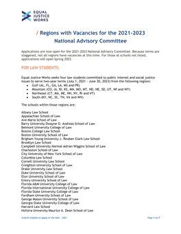 Regions with Vacancies for the 2021-2023 National Advisory Committee