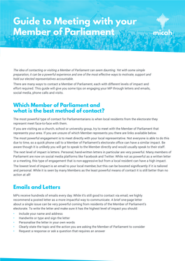 Guide to Meeting with Your Member of Parliament