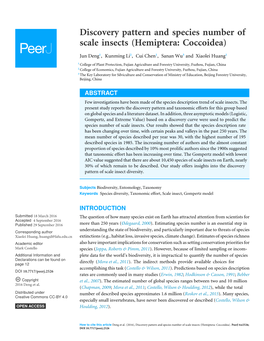 Discovery Pattern and Species Number of Scale Insects (Hemiptera: Coccoidea)