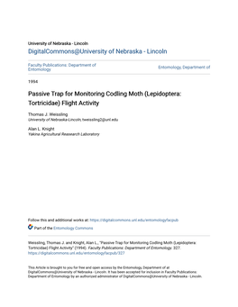 Passive Trap for Monitoring Codling Moth (Lepidoptera: Tortricidae) Flight Activity