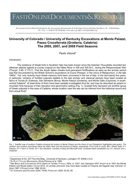 University of Colorado / University of Kentucky Excavations at Monte Palazzi, Passo Croceferrata (Grotteria, Calabria): the 2005, 2007, and 2008 Field Seasons
