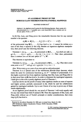 An Algebraic Proof of the Borsuk-Ulam Theorem For