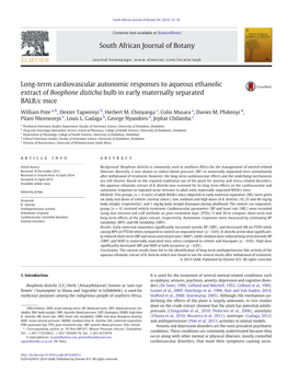 Long-Term Cardiovascular Autonomic Responses to Aqueous Ethanolic Extract of Boophone Disticha Bulb in Early Maternally Separated BALB/C Mice