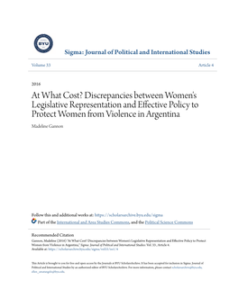 Discrepancies Between Women's Legislative Representation and Effective Policy to Protect Women from Violence in Argentina Madeline Gannon