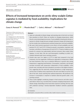 Effects of Increased Temperature on Arctic Slimy Sculpin Cottus Cognatus Is Mediated by Food Availability: Implications for Climate Change