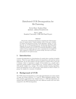 Distributed CUR Decomposition for Bi-Clustering