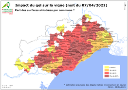 Impact Du Gel Sur La Vigne (Nuit Du 07/04/2021) ¥ Part Des Surfaces Sinistrées Par Commune *