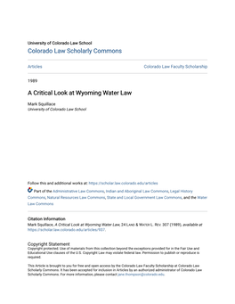 A Critical Look at Wyoming Water Law