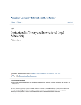 Institutionalist Theory and International Legal Scholarship William J