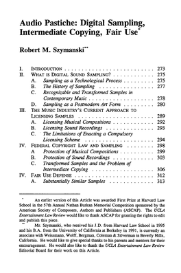 Digital Sampling, Intermediate Copying, Fair Use*