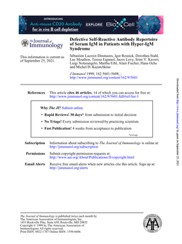 Syndrome of Serum Igm in Patients with Hyper-Igm Defective Self