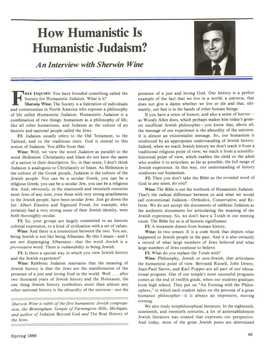 How Humanistic Is Humanistic Judaism? an Interview with Sherwin Wine