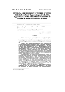 Spilostethus [=Lygaeus] Equestris L., Het., Lygaeidae) CAUSING the ACHENE GREENING in CONFECTIONERY SUNFLOWER HYBRIDS