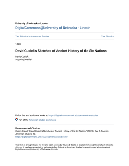 David Cusick's Sketches of Ancient History of the Six Nations