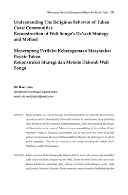 Understanding the Religious Behavior of Tuban Coast Communities Reconstruction of Wali Songo’S Da’Wah Strategy and Method