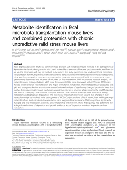 Metabolite Identification in Fecal Microbiota Transplantation Mouse Livers and Combined Proteomics with Chronic Unpredictive