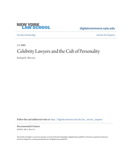 Celebrity Lawyers and the Cult of Personality Richard K