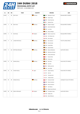 24H Dubai 2018 Provisional Entry List Print Date : 13 December 2019